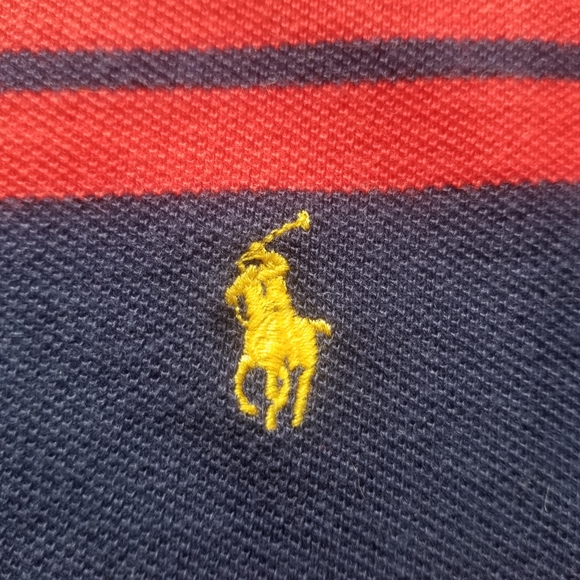 POLO Ralph Lauren red blue striped polo large shirt vintage - Picture 3 of 8